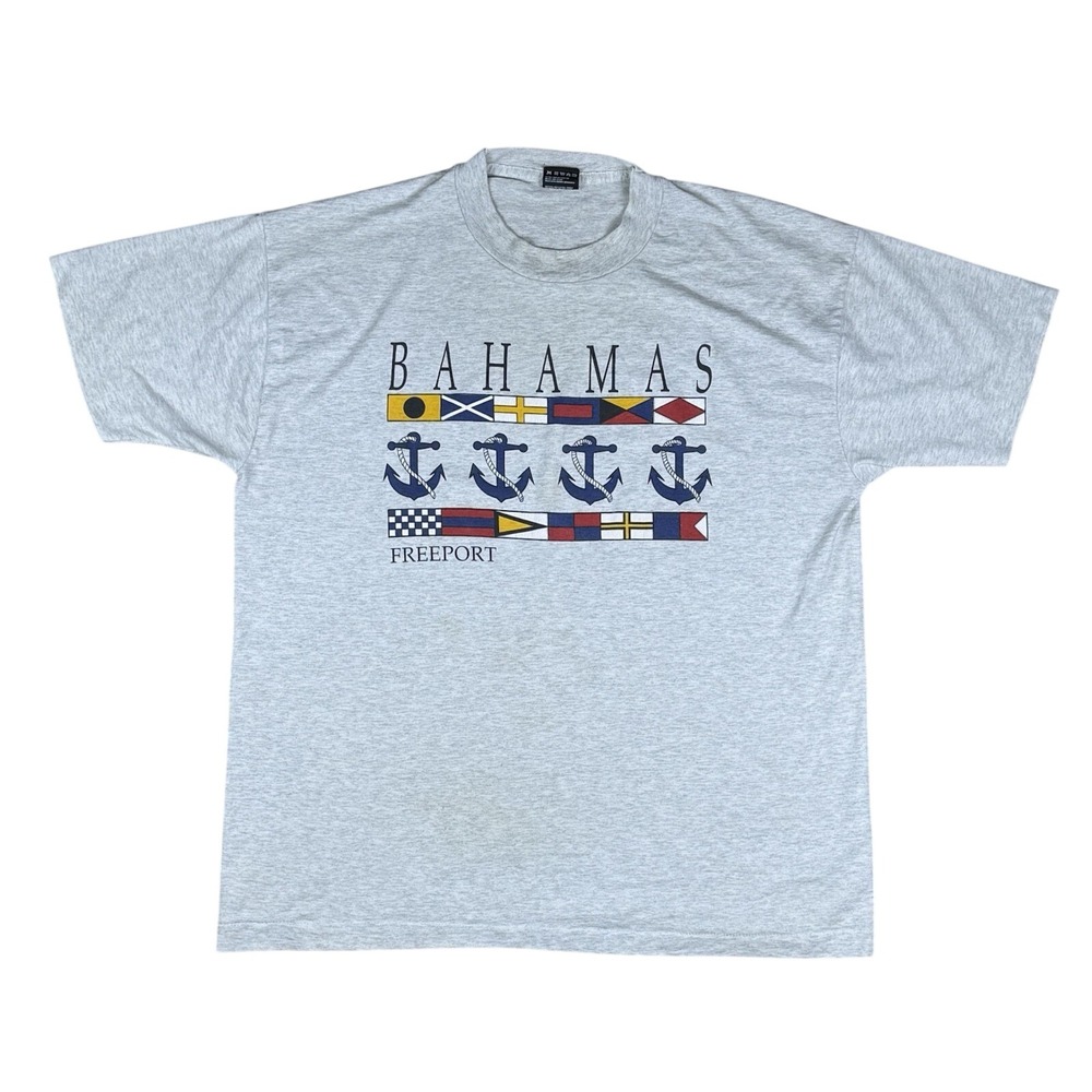 Vtg‎ Bahamas Freeport Men's XL T-Shirt Single Stitch Anchors Flags USA Made